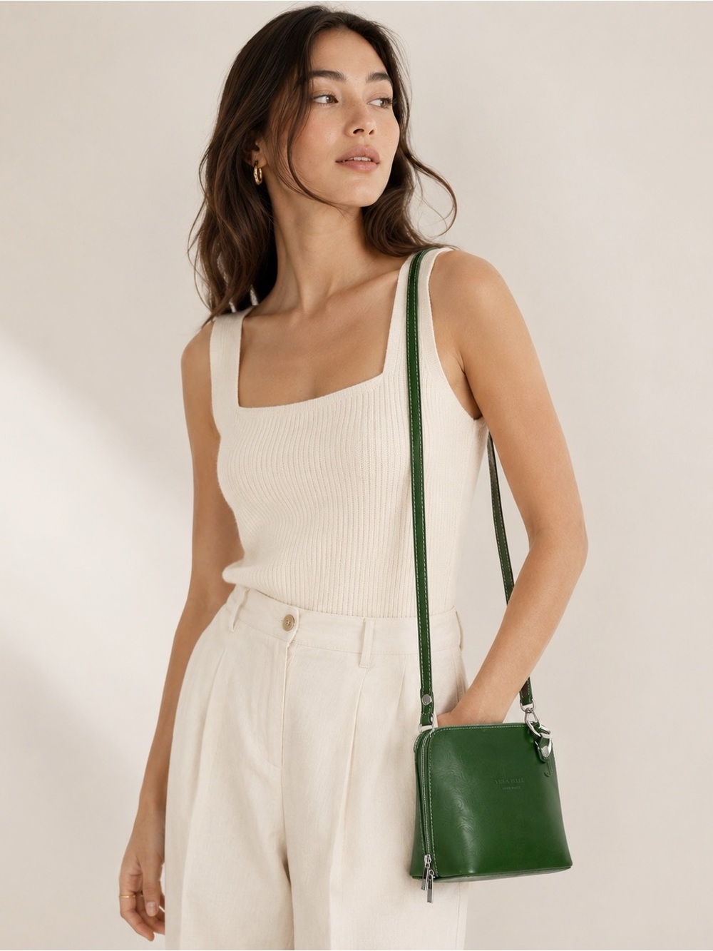 Verra Pelle Woman Green Leather Crossbody Bag Travel Preppy Classic Preppy Boho
